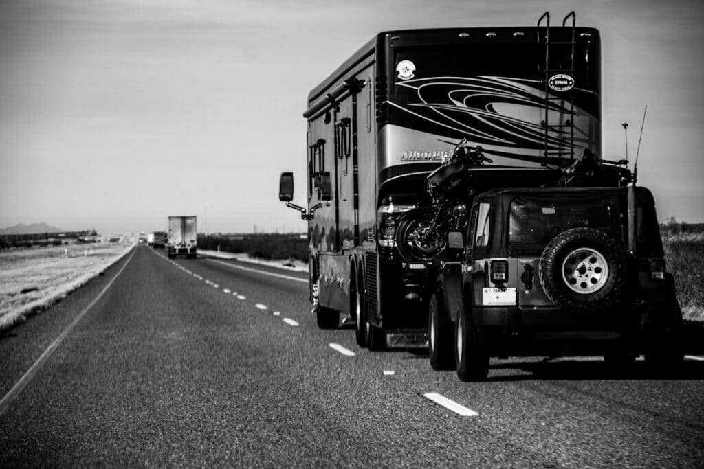 American semi truck on the road for freight security