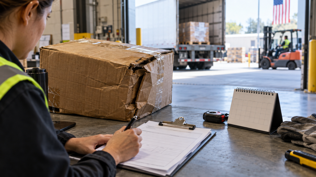 Damaged carton and freight documents prepared for Carmack Amendment claim deadlines