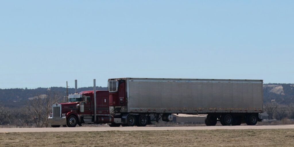 Semi truck traveling on Interstate 80 in Nebraska